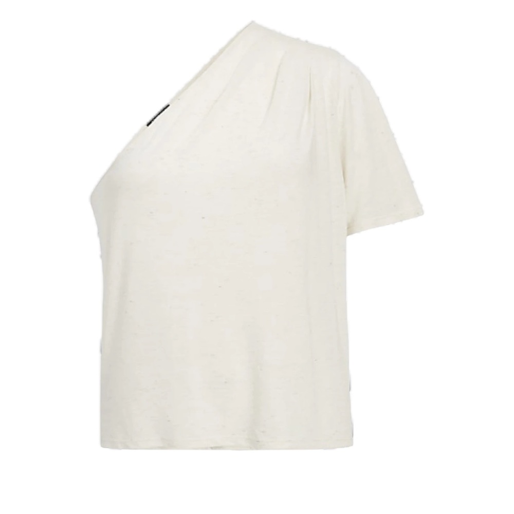 Express Skimming Linen-Blend Pleated One Shoulder Tee Size Small Oatmeal Heather